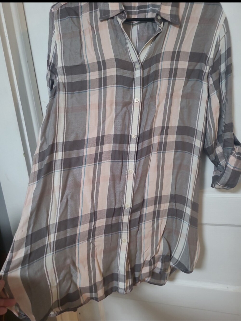 Soft Lauren Ralph Lauren Plaid Button-Down Shirt in Gray Medium - Picture 3 of 5